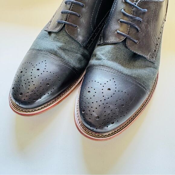 MENS VINTAGE FOUNDRY CO Navy Blue Perforated Toe Derby Oxford Lace Up Shoes 8.5